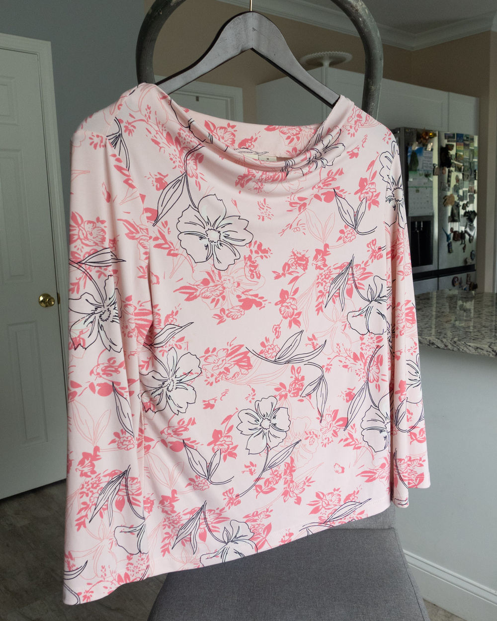 Merona Floral Print Cowl Neck Top Pink Black Long Sleeve